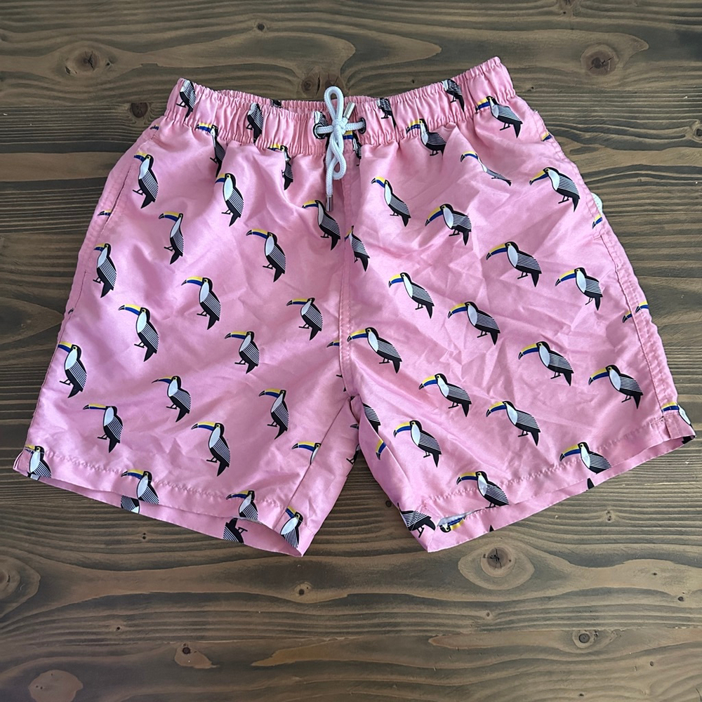 Men's Franks Pink Toucan Print Swim Trunks M